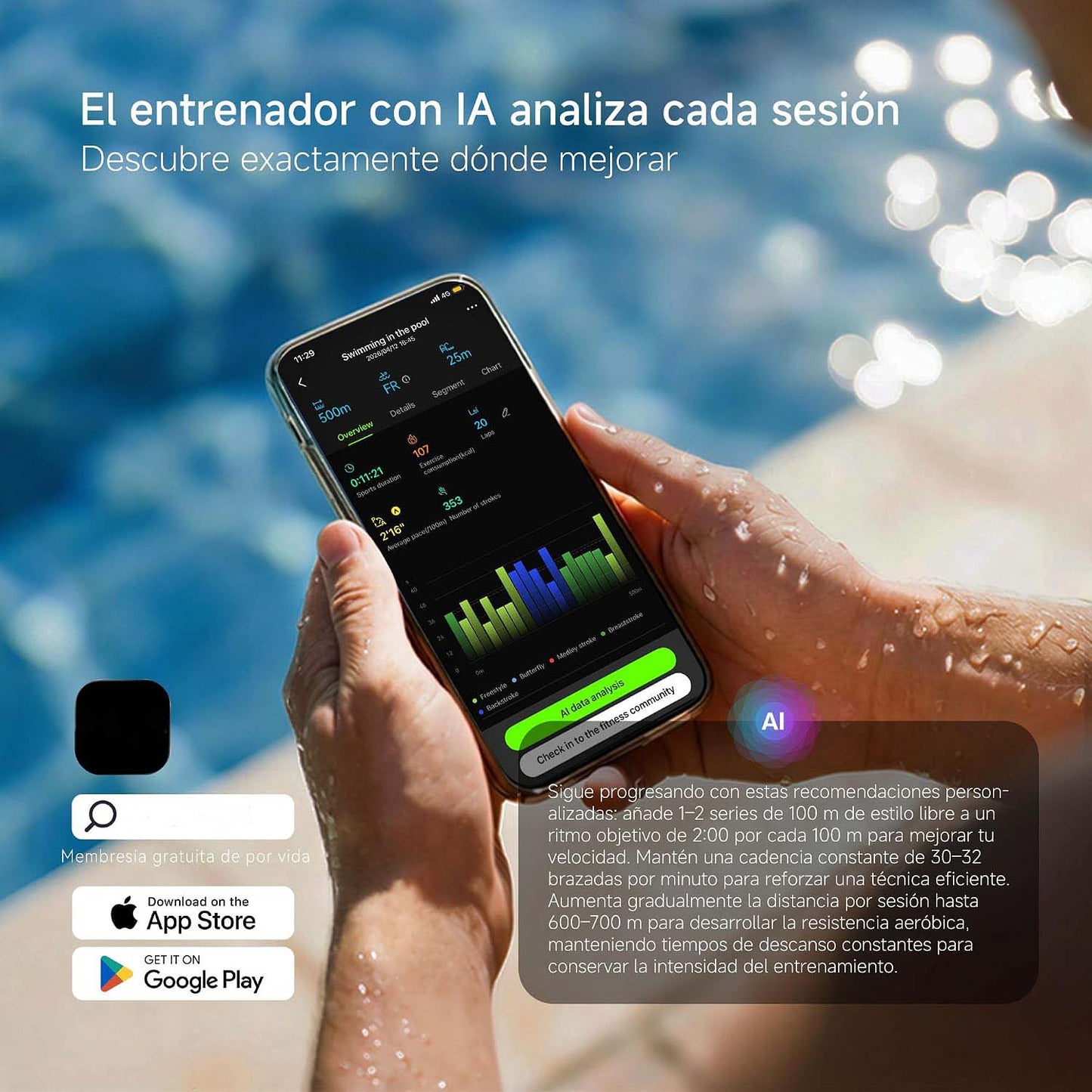 Smart Waterproof Swimming Headphones & Training Tracker